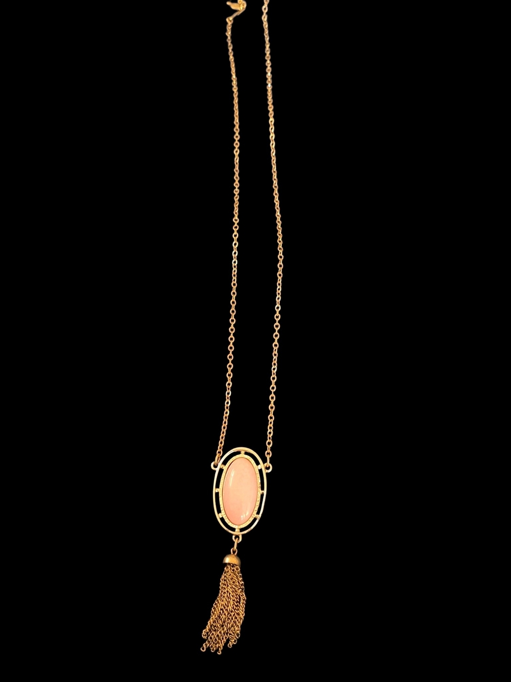 Sarah Coventry Vintage 1970s Pink Faux Stone Tassel Necklace, Rare, Gold-tone.